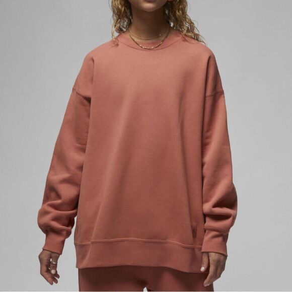 Jordan Flight Fleece Crewneck Oversized Sweatshirt Orange Women M(FB5116-810) - Picture 1 of 10